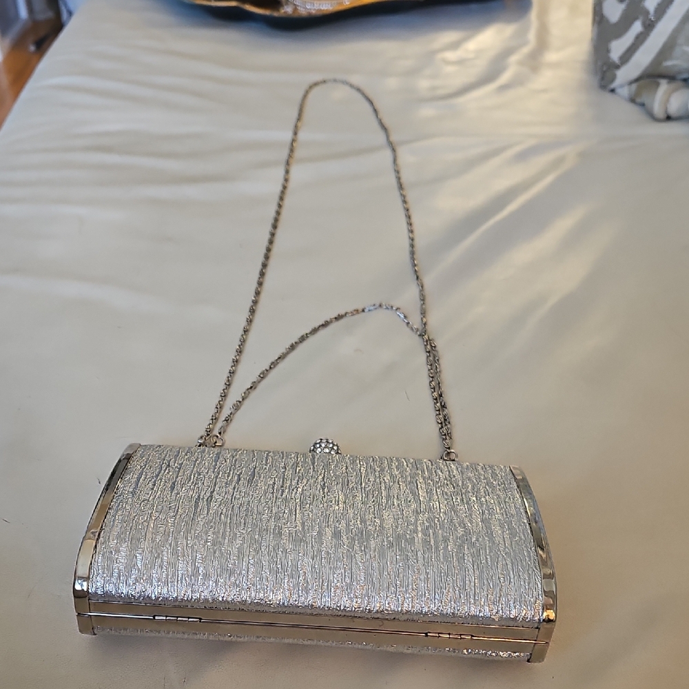 Chic Silver Textured Clutch with Chain Strap
